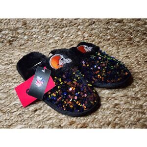 FOCO NFL Cleveland Browns Sequins Women's Slippers - Size S (5-6) - Black New!
